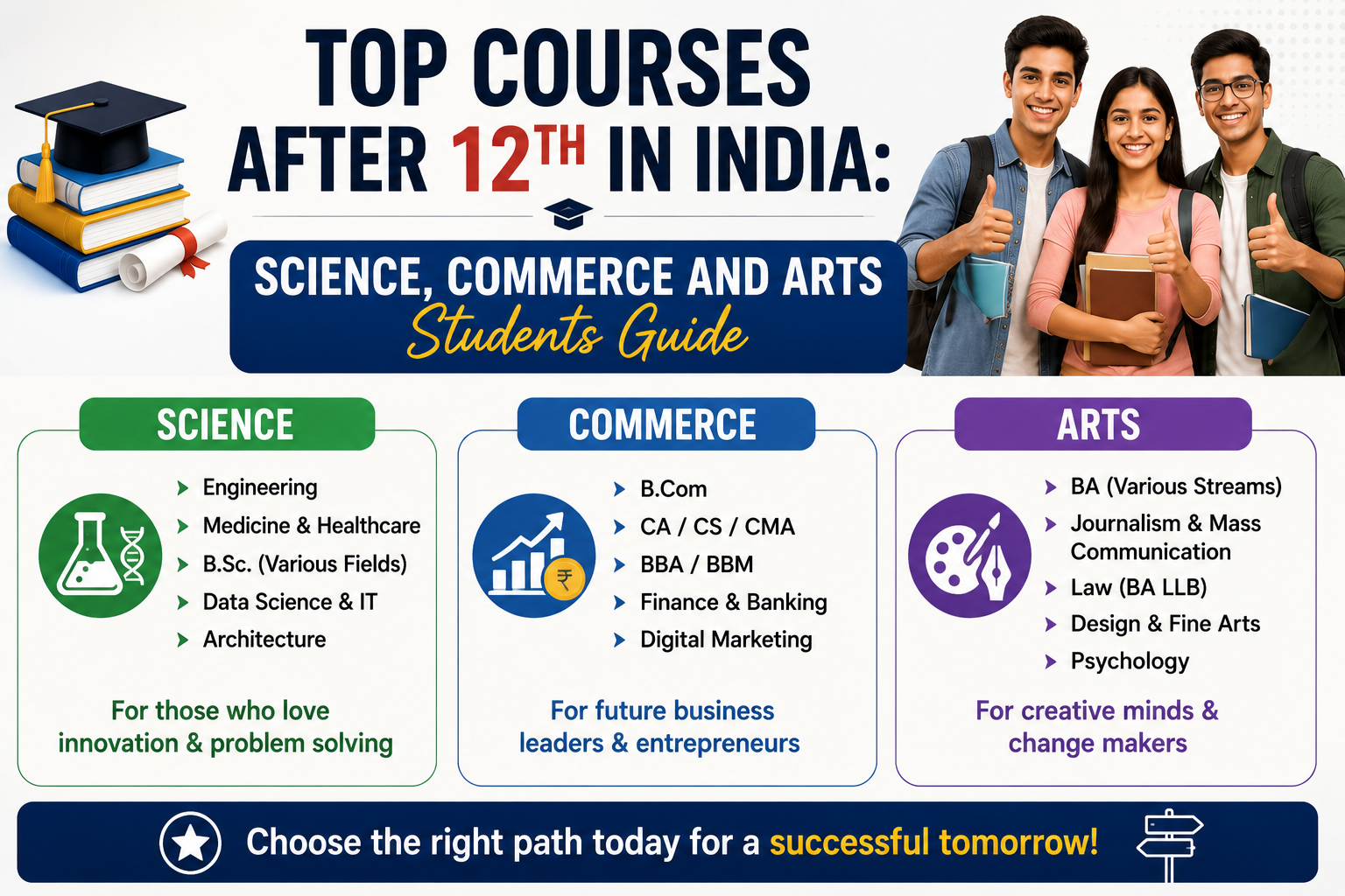 Top Courses After 12th in India: Science, Commerce and Arts Students Guide