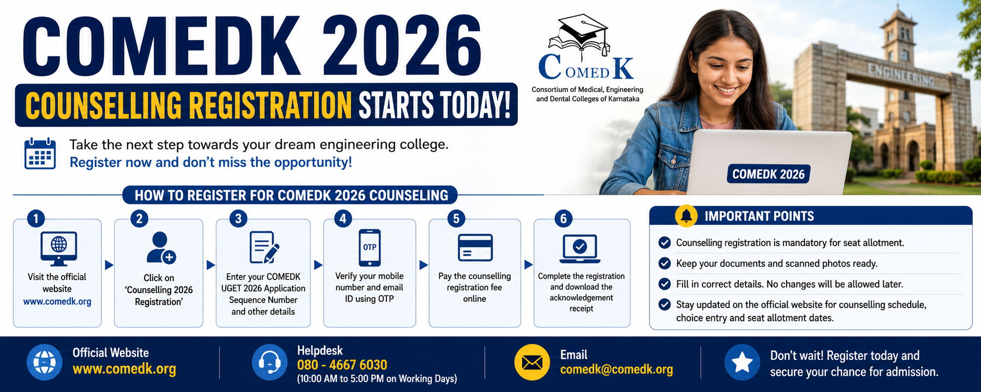 COMEDK 2026 Counselling Registration Starts Today: Know How To Apply