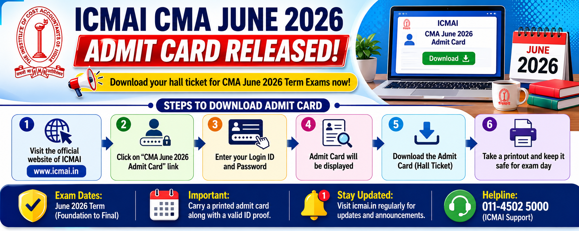 ICMAI CMA June 2026 Admit Card Released, Check Steps To Download