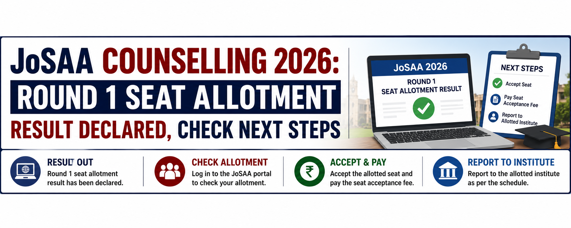 JoSAA Counselling 2026: Round 1 Seat Allotment Result Declared, Check Next Steps