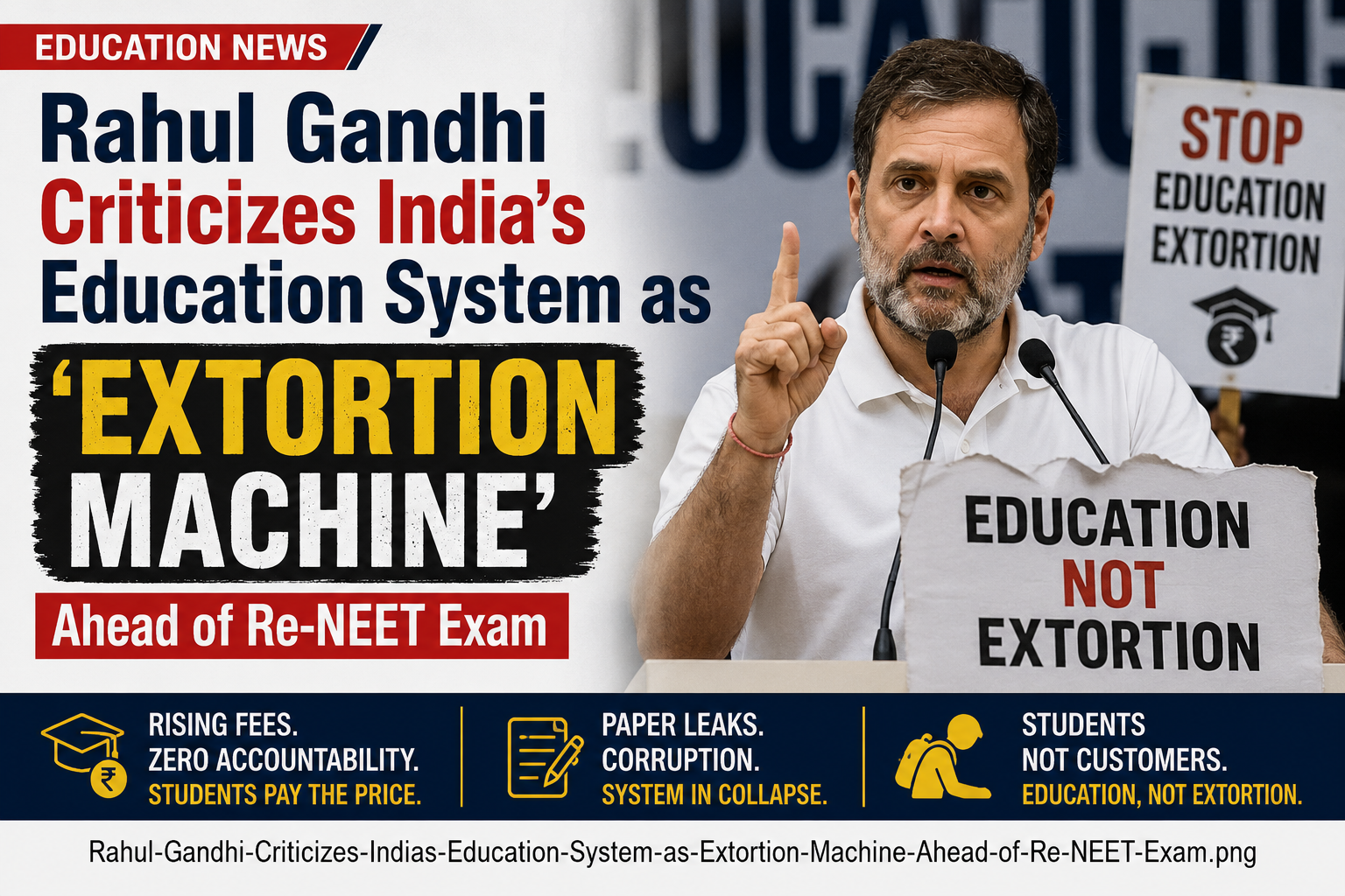 Rahul Gandhi Criticizes India’s Education System as ‘Extortion Machine’ Ahead of Re-NEET Exam