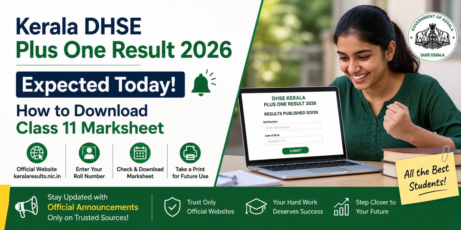 Kerala DHSE Plus One Result 2026 Expected Today: How to Download Class 11 Marksheet