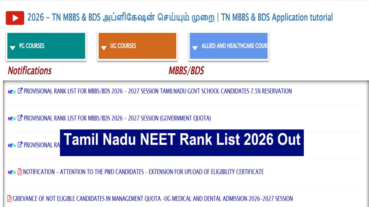 Tamil Nadu NEET PG Merit List 2026: Check PG Medical Admission List