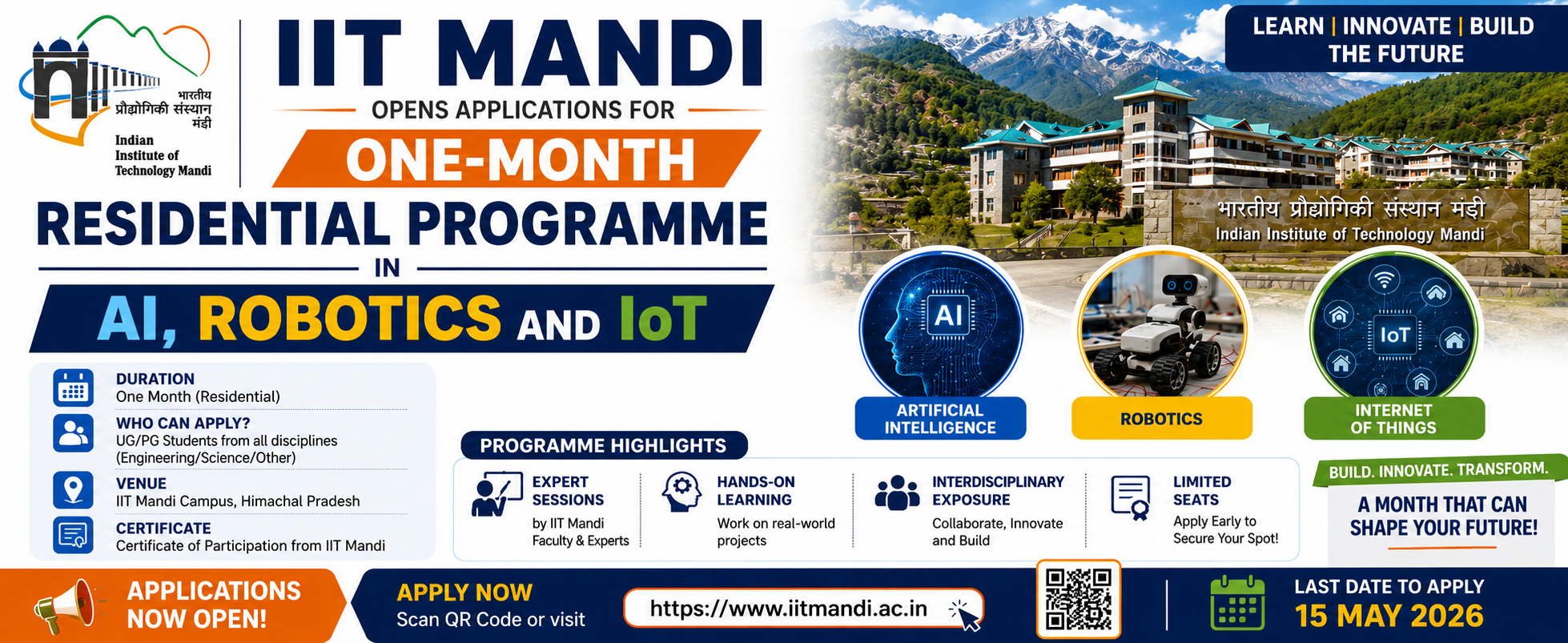 IIT Mandi Opens Applications for One-Month Residential Programme in AI, Robotics and IoT
