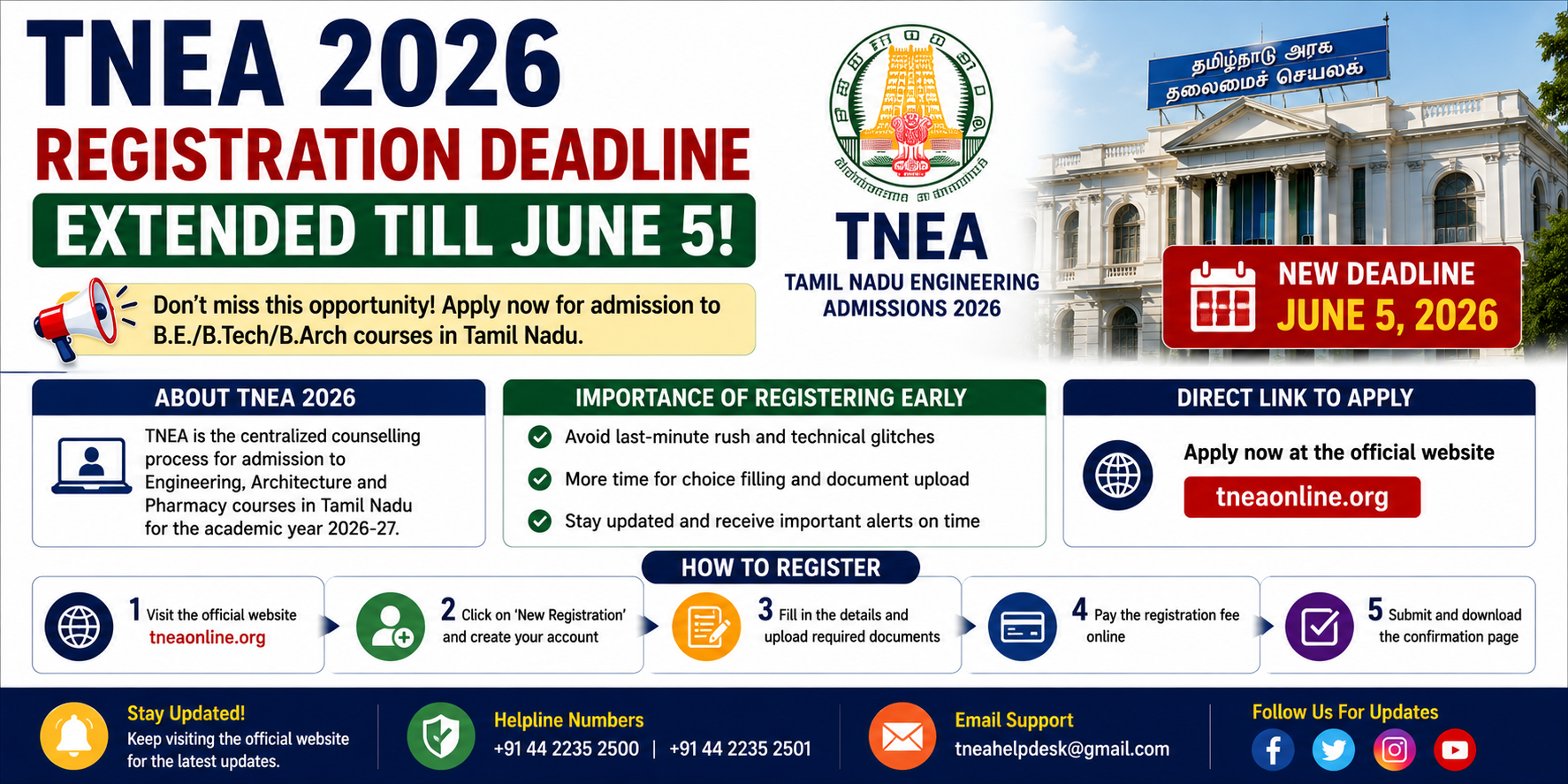 TNEA 2026 Registration Deadline Extended Till June 5: Direct Link To Apply Here