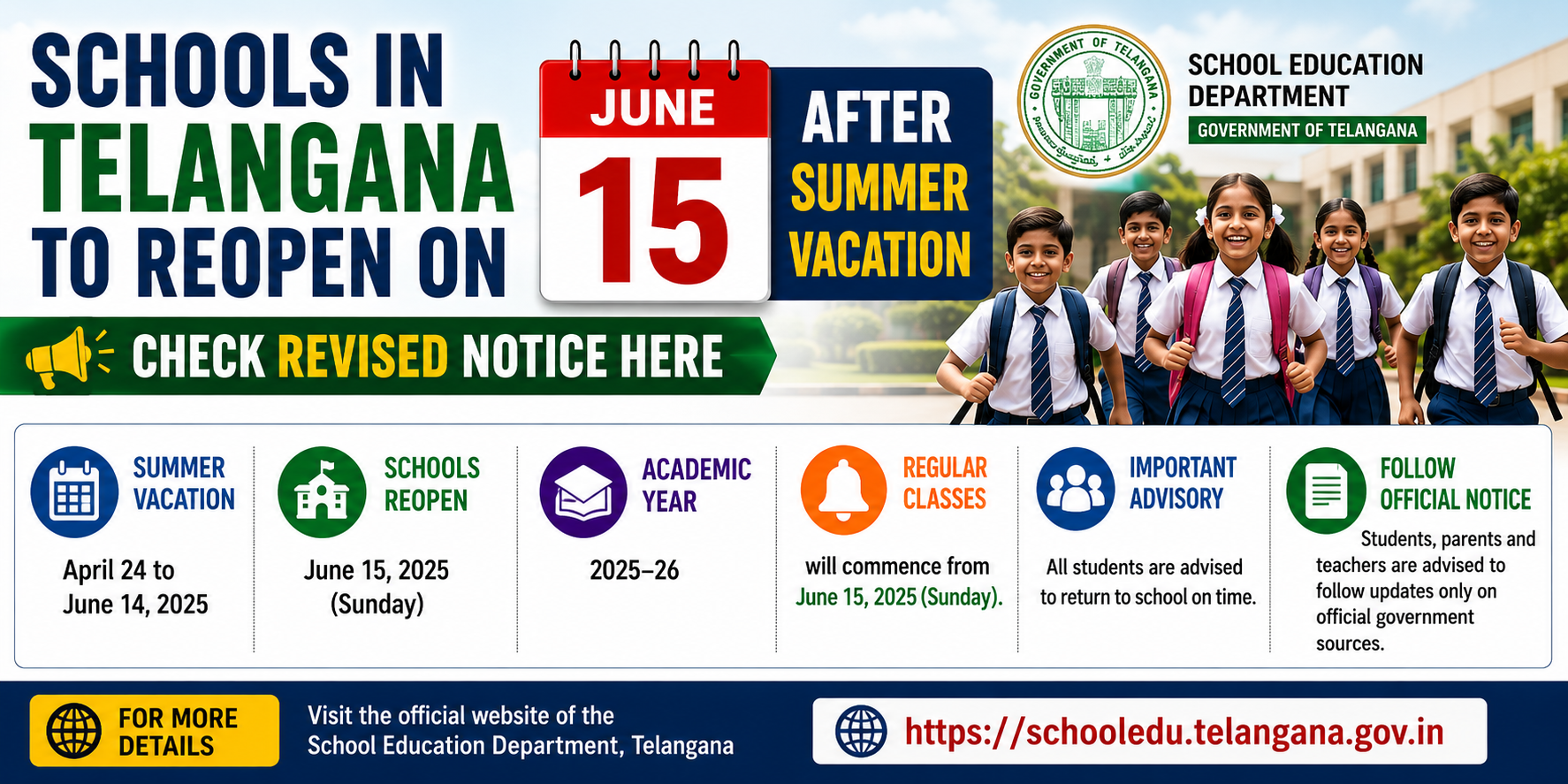 Schools In Telangana To Reopen On June 15 After Summer Vacation, Check Revised Notice Here