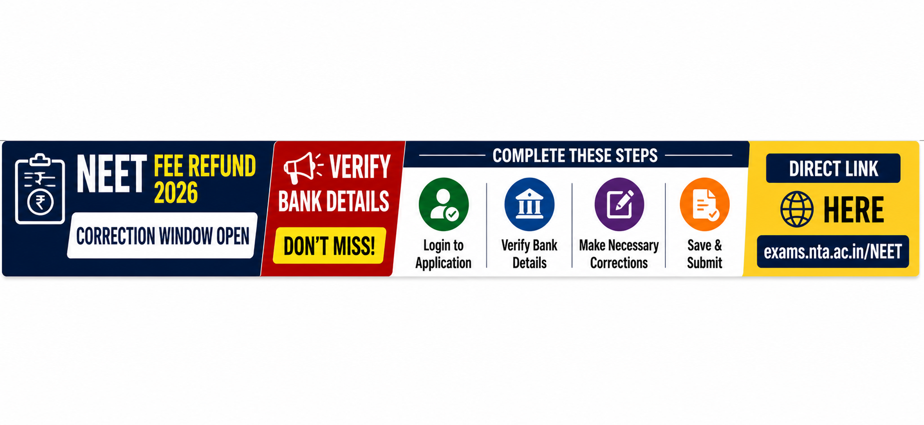 NEET Fee Refund 2026 Correction Window Open: Verify Bank Details, Direct Link Here