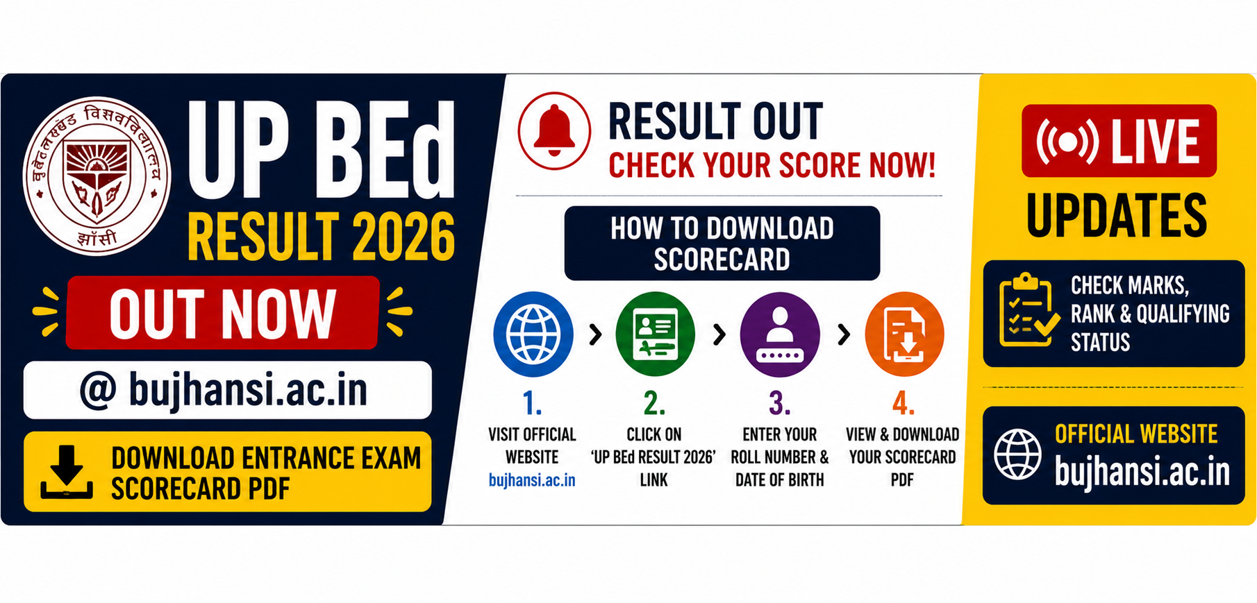 UP BEd Result 2026 Out @bujhansi.ac.in, Download Entrance Exam Scorecard PDF
