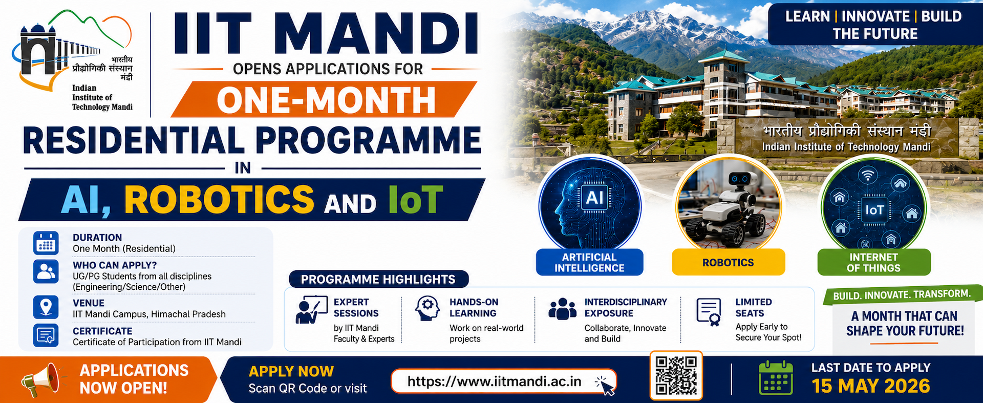 IIT Mandi Opens Applications for One-Month Residential Programme in AI, Robotics and IoT